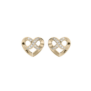 Boucles d\'oreille en plaqu or coeur et infini oxydes blancs sertis et fermoir poussette - Vue 1