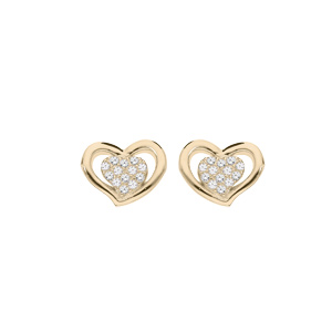 Boucles d\'oreille en plaqu or coeur vid avec centre en oxydes blancs sertis et fermoir poussette - Vue 1