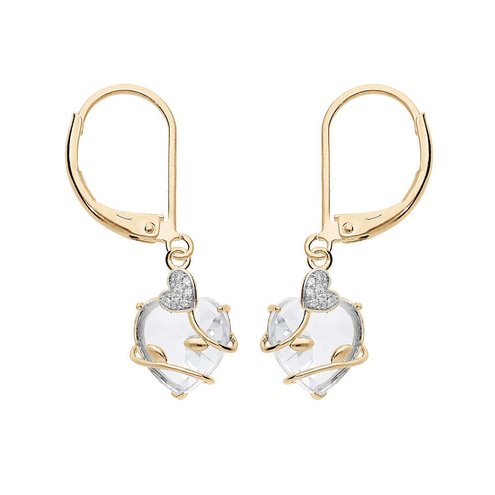 Boucles d\'oreille en plaqu� or coeur oxyde blanc motif volute et fermoir dormeuse - Vue 1