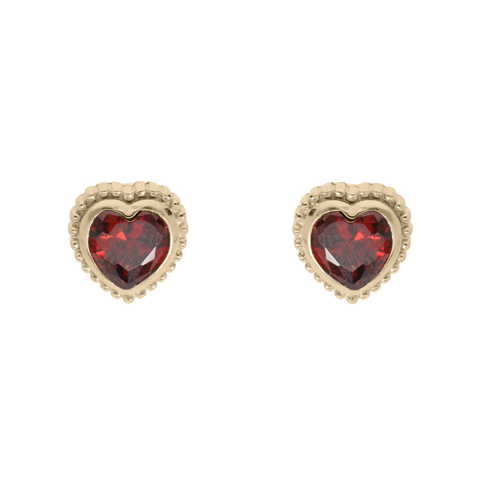 Boucles d\'oreille en plaqu� or coeur oxyde Grenat sertis clos et fermoir poussette - Vue 1