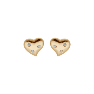 Boucles d\'oreille en plaqu or coeur 3 oxydes blancs sertis et fermoir poussette - Vue 1