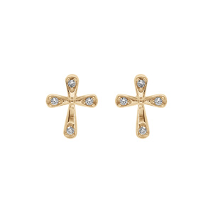 Boucles d\'oreille en plaqu or croix 0.6 x 0.80mm avec oxydes blancs sertis et fermoir poussette - Vue 1