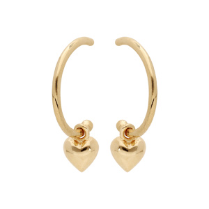 Boucles d\'oreille en plaqué or demi anneau avec pampille coeur et fermoir poussette - Vue 1