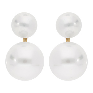 Boucles d\'oreille en plaqué or double perle blanche 8 et 12mm irisées - Vue 1