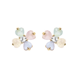 Boucles d\'oreille en plaqu or en forme de en fleur verre opaque pastel et fermoir poussette - Vue 1