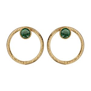 Boucles d\'oreille en plaqué or et pierre malachite véritable ronde et fermoir poussette - Vue 1