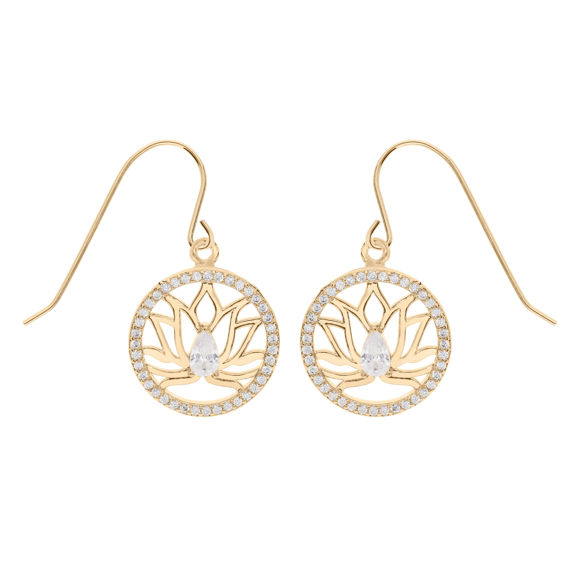 Boucles D'oreilles Femme – Pendentifs Plaqué Or – Motif Trèfle, Zircon Et Perle – Fermoir Papillon