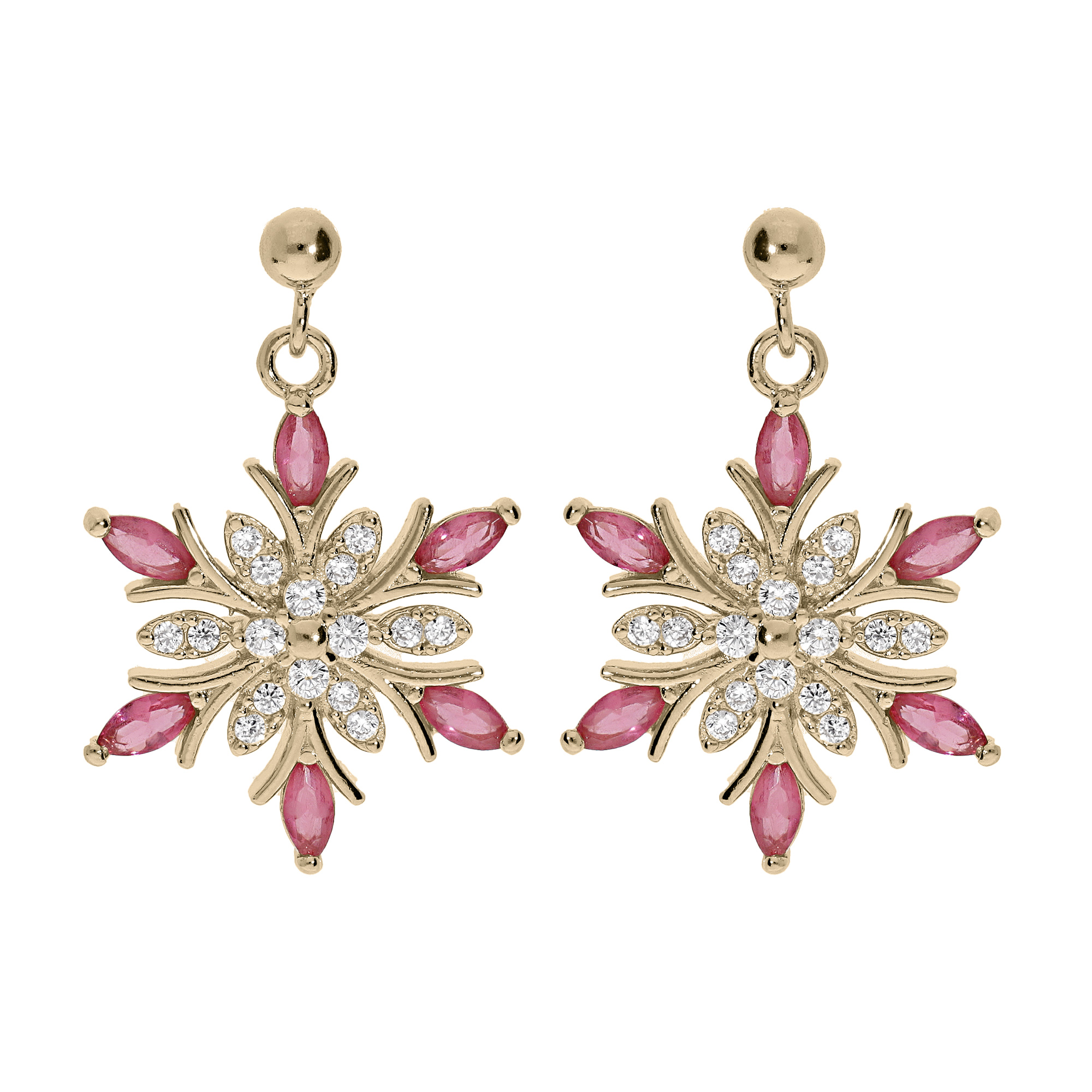 Boucles d'oreille en plaqué or flocon de neige suspendus avec oxydes — free download