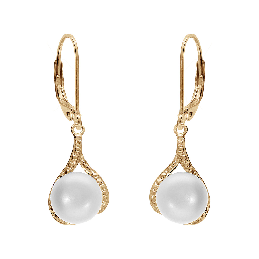 Boucles d\'oreille en plaqu� or forme goutte avec perle de culture d\'eau douce et oxydes blancs, dormeuse - Vue 1