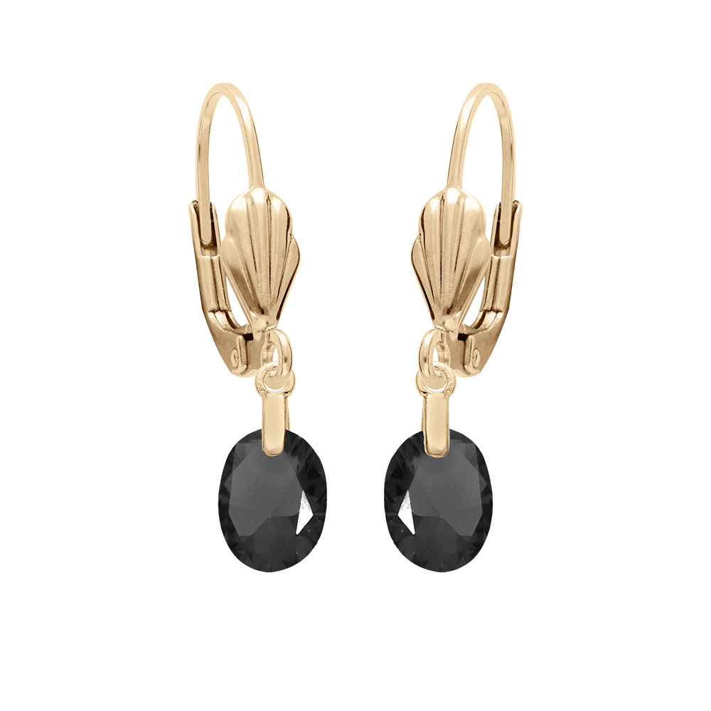 Boucles d\'oreille en plaqu� or goutte oxyde facet� noir et fermoir dormeuse - Vue 1