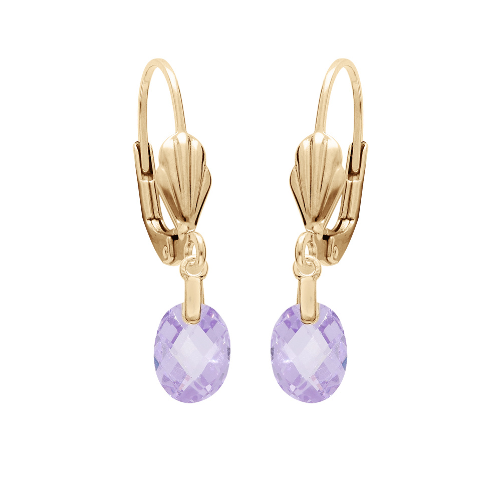 Boucles d\'oreille en plaqu� or goutte oxyde facett� mauve suspendue et fermoir dormeuse - Vue 1