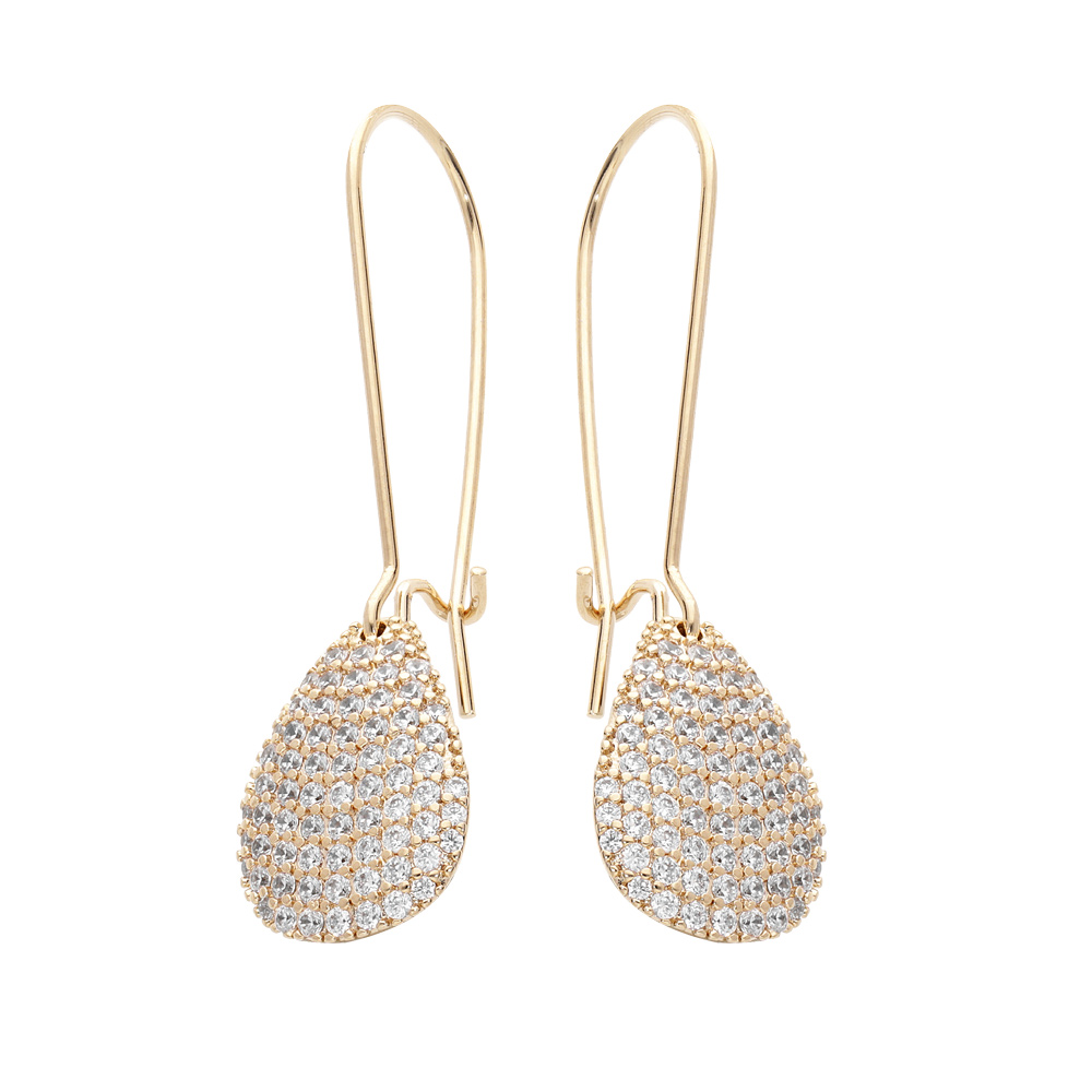 Boucles d\'oreille en plaqu� or goutte pav�e d\'oxydes blancs sertis et fermoir crochet - Vue 1