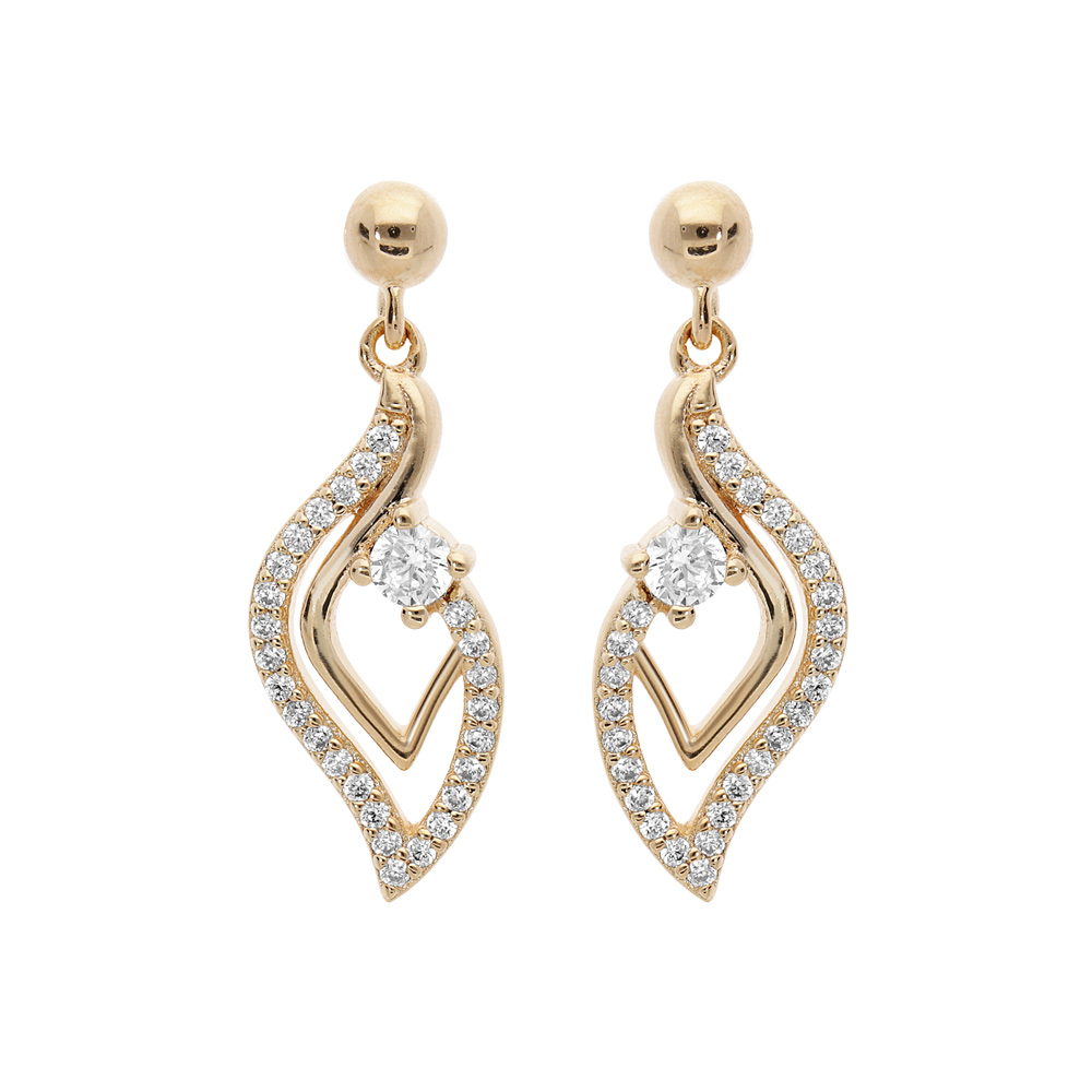 Boucles d\'oreille en plaqu� or goutte suspendue avec oxydes blancs sertis et fermoir poussette - Vue 1