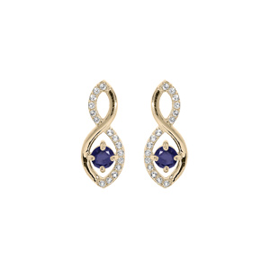 Boucles d\'oreille en plaqu or infini oxydes avec bleus et blancs sertis et fermoir poussette - Vue 1