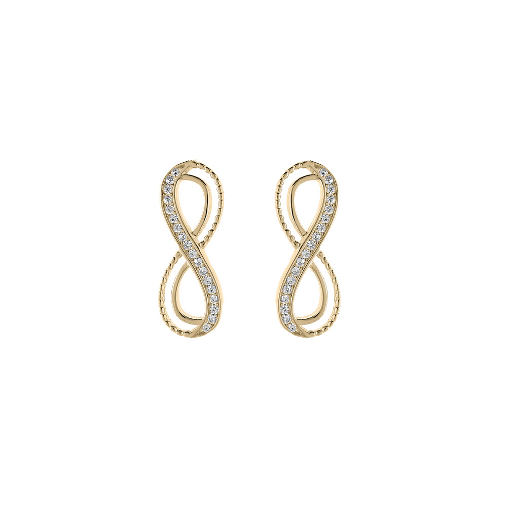 Boucles d\'oreille en plaqu� or infini oxydes blancs sertis et fermoir poussette - Vue 1
