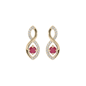 Boucles d\'oreille en plaqu or infini oxydes rose et blancs sertis et fermoir poussette - Vue 1