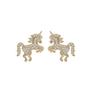 Boucles d\'oreille en plaqu or licorne oxydes blancs sertis et fermoir poussette - Vue 1