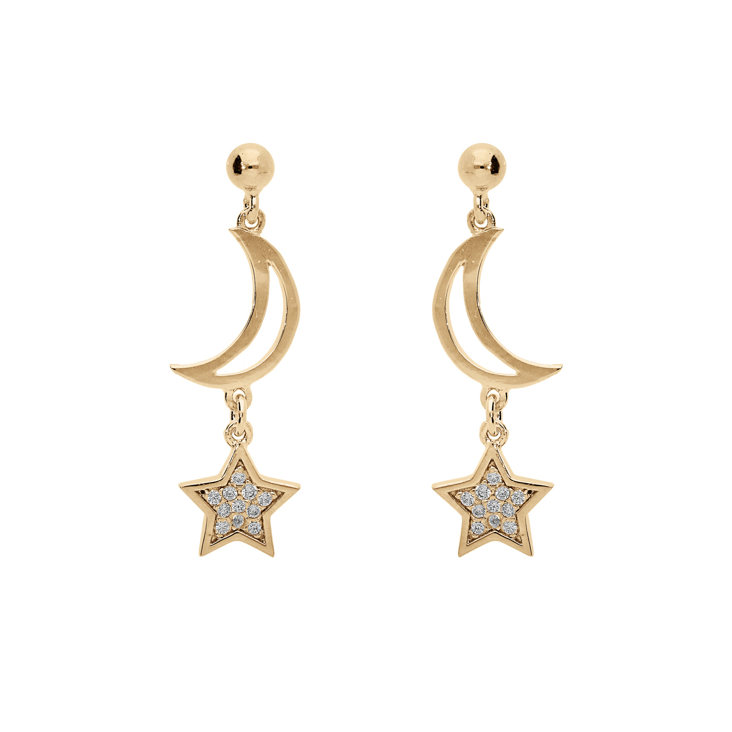 Boucles D'Oreilles En Or Blanc Forme Étoile - Serties D'Oxydes Bleus Et Blancs - Occasion