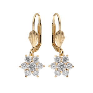 Boucles d\'oreille en plaqu or marguerite oxydes blancs sertis fermoir dormeuse - Vue 1