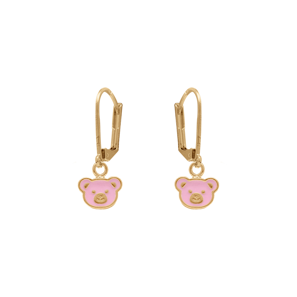 Boucles d\'oreille en plaqu or motif ourson rose -  fermoir dormeuse - Vue 1