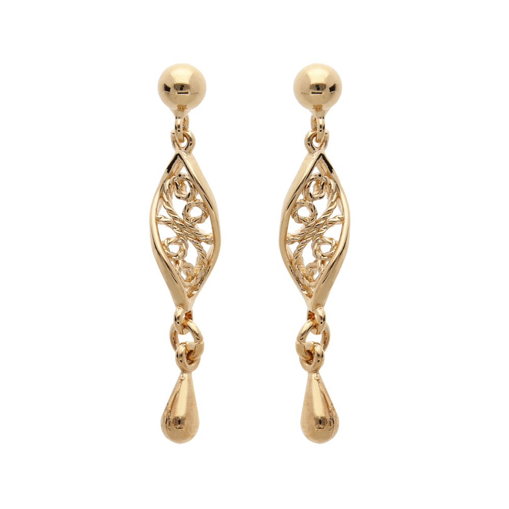 Boucles d\'oreille en plaqu� or motifs anciens pendant et fermoir poussette - Vue 1