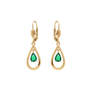 Boucles d\'oreille en plaqué or ovale avec oxyde vert - fermoir dormeuse - Vue 1