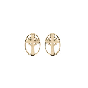 Boucles d\'oreille en plaqu or ovale motif croix - Vue 1