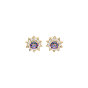 Boucles d\'oreille en plaqu or oxyde arc en ciel mystique contour oxydes blancs sertis et fermoir poussette - Vue 1