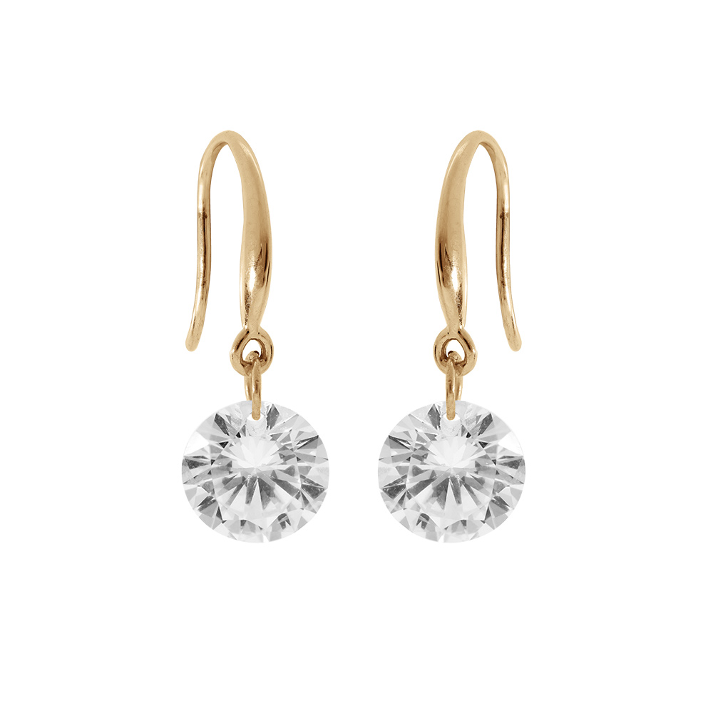 Boucles d\'oreille en plaqu� or oxyde blanc facett� suspendu et fermoir crochet - Vue 1