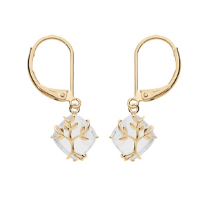 Boucles d\'oreille en plaqu or oxyde blanc motif arbre de vie et fermoir dormeuse - Vue 1