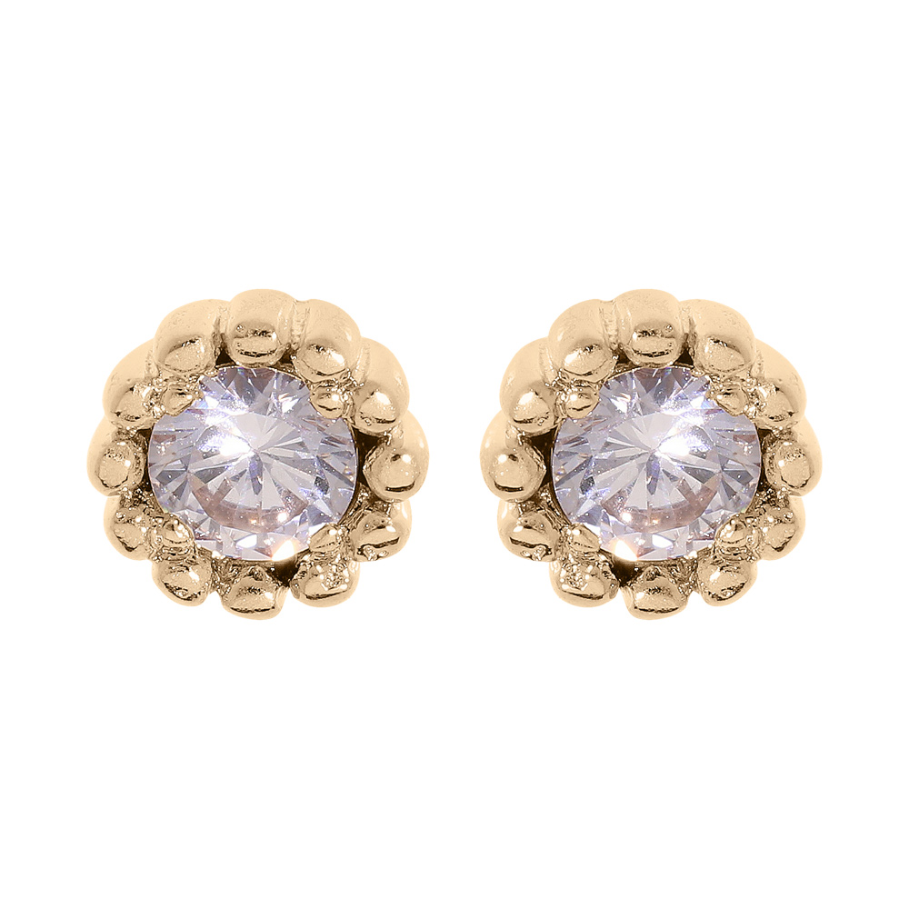 Boucles d\'oreille en plaqu� or oxyde blanc serti 3mm contour perl�e et fermoir poussette - Vue 1