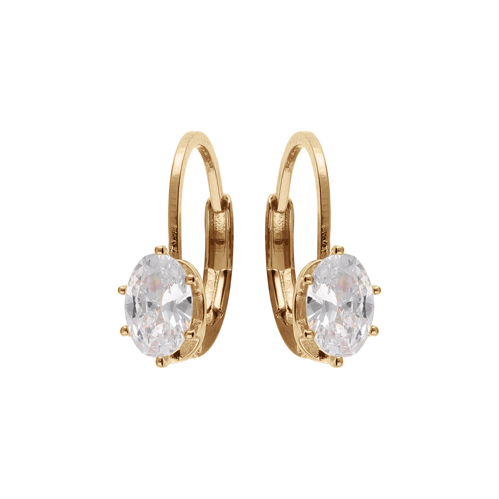 Boucles d\'oreille en plaqu� or oxyde blanc serti et fermoir dormeuse - Vue 1