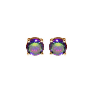 Boucles d\'oreille en plaqu or oxyde mystique arc en ciel boule 4 griffes et fermoir poussette - Vue 1