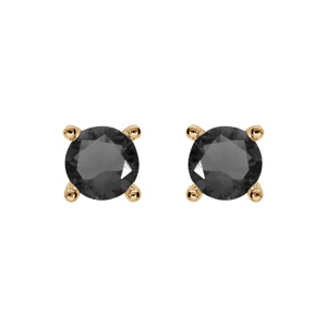 Boucles d\'oreille en plaqu or oxyde noir 4mm 4 griffes et fermoir poussette - Vue 1