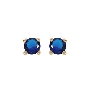 Boucles d\'oreille en plaqu or oxyde rond bleu serti 4 griffes 3mm et fermoir poussette - Vue 1