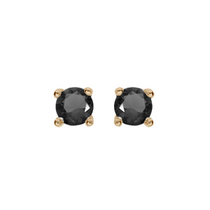 Boucles d\'oreille en plaqu or oxyde rond noir serti 4 griffes 3mm et fermoir poussette - Vue 1