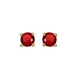 Boucles d\'oreille en plaqu or oxyde rond rouge serti 4 griffes 3mm et fermoir poussette - Vue 1