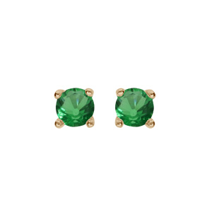 Boucles d\'oreille en plaqu or oxyde rond vert serti 4 griffes 3mm et fermoir poussette - Vue 1