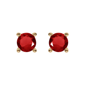 Boucles d\'oreille en plaqu or oxyde rouge 4mm 4 griffes et fermoir poussette - Vue 1