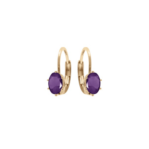 Boucles d\'oreille en plaqu or oxyde violet serti, fermoir dormeuse - Vue 1