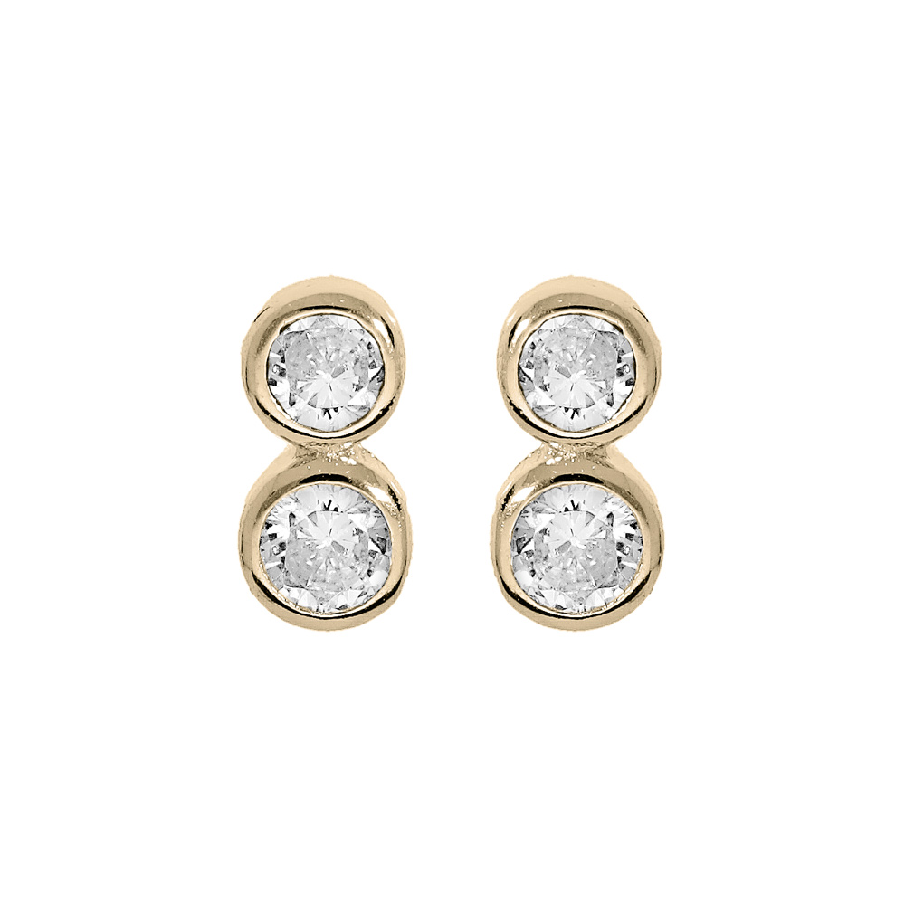 Boucles d\'oreille en plaqu� or 2 oxydes blancs sertis clos et fermoir poussette - Vue 1