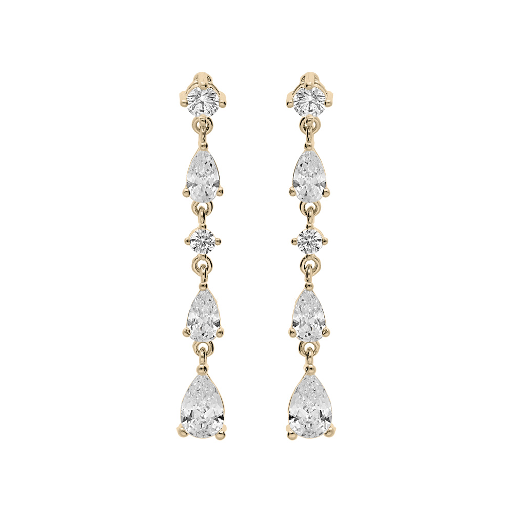 Boucles d\'oreille en plaqu� or oxydes blancs sertis en cascade - Vue 1