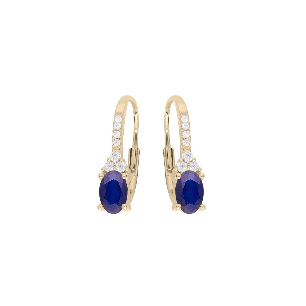 Boucles d\'oreille en plaqu� or oxydes bleu et blancs sertis et fermoir dormeuse - Vue 1