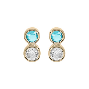 Boucles d\'oreille en plaqu or 2 oxydes ciel et blanc sertis et fermoir poussette - Vue 1