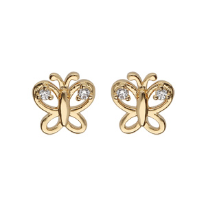 Boucles d\'oreille en plaqu or papillon ajour avec oxydes blancs et fermoir poussette - Vue 1