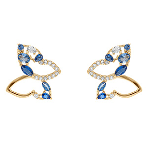 Boucles d'oreille en plaqu� or papillon ajour� avec oxydes bleus et blancs