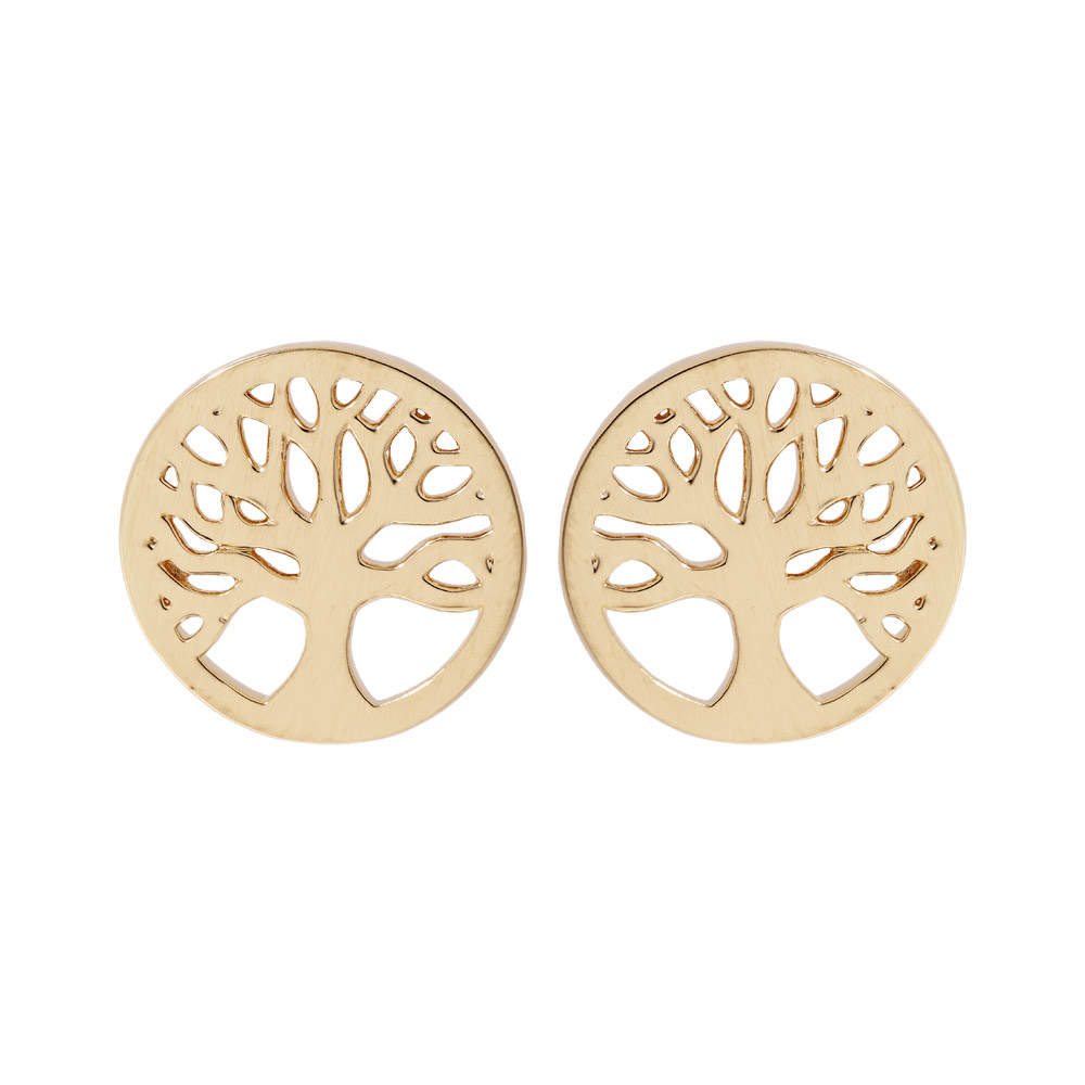 Boucles d\'oreille en plaqu� or pastille arbre de vie - Vue 1