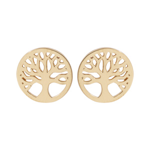 Boucles d\'oreille en plaqu or pastille arbre de vie - Vue 1