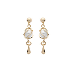 Boucles d\'oreille en plaqu or pendante avec perle blanche de synthse et fermoir poussette - Vue 1