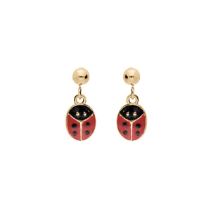 Boucles d\'oreille en plaqu or pendante coccinelle rouge et fermoir poussette - Vue 1